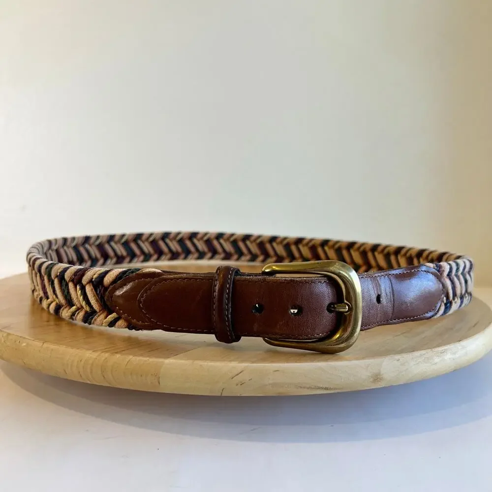 Brown Genuine Leather Multi Colored Made in Italy Solid Brass Belt Size Large